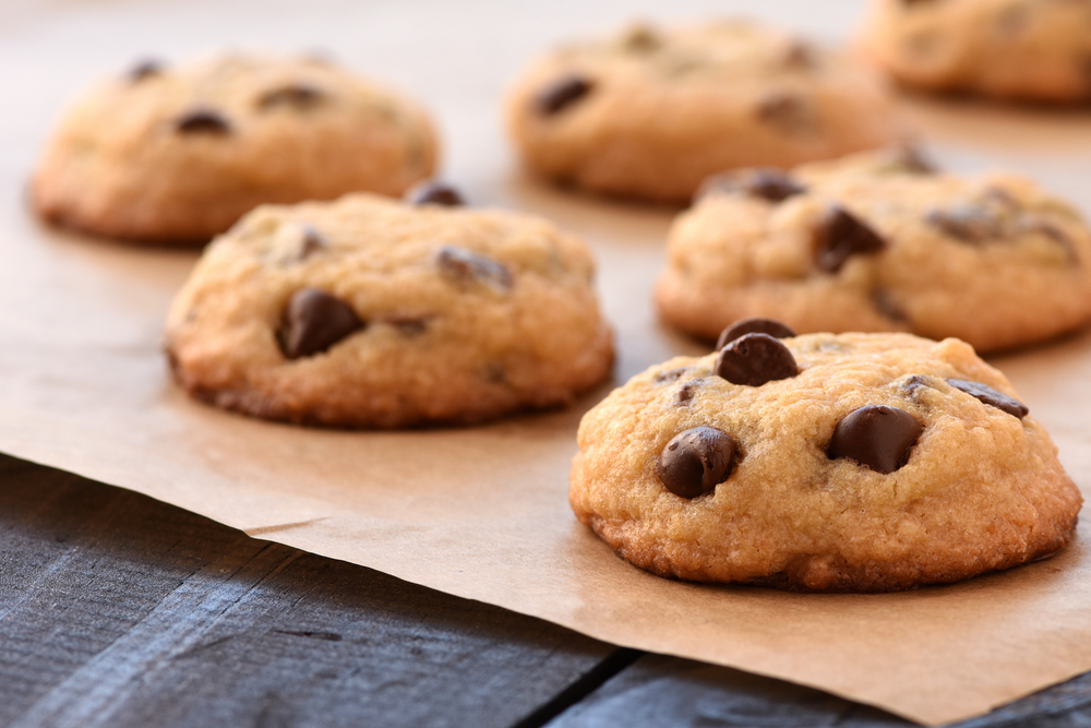 chocolate chip cookies on paper