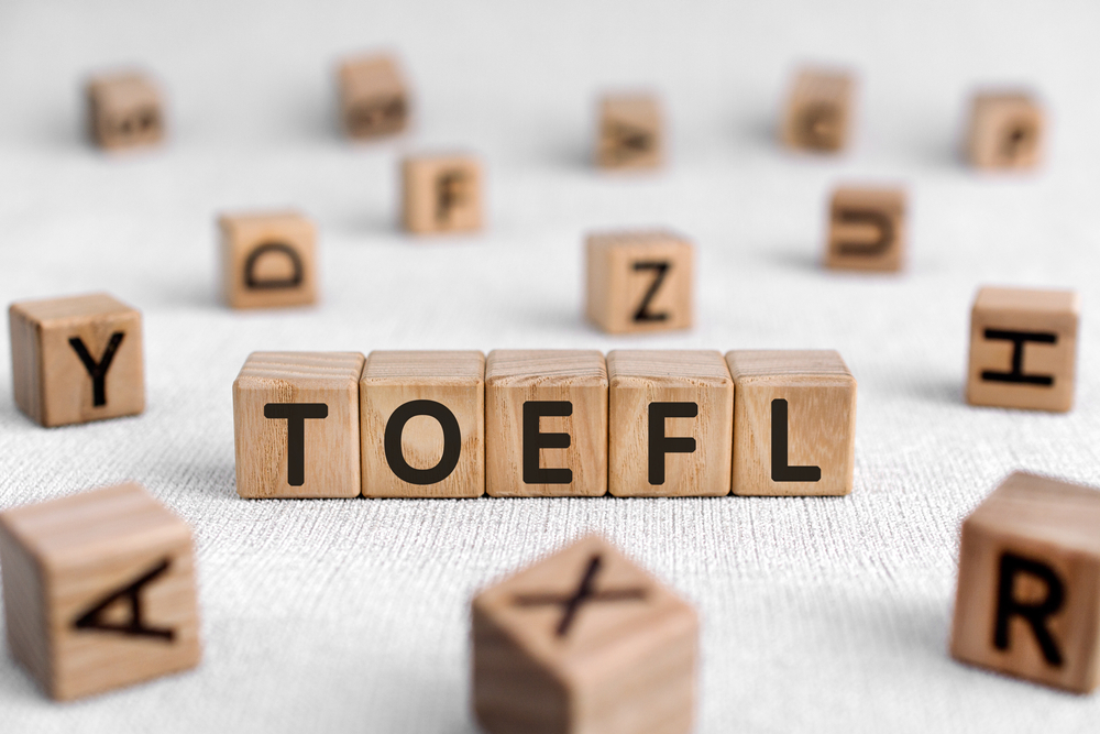 TOEFL spelled in letter blocks