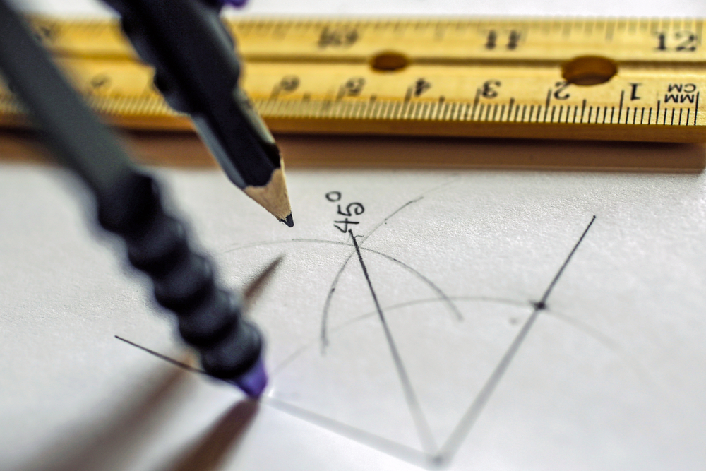 ruler and compass draw several angles and circular arcs
